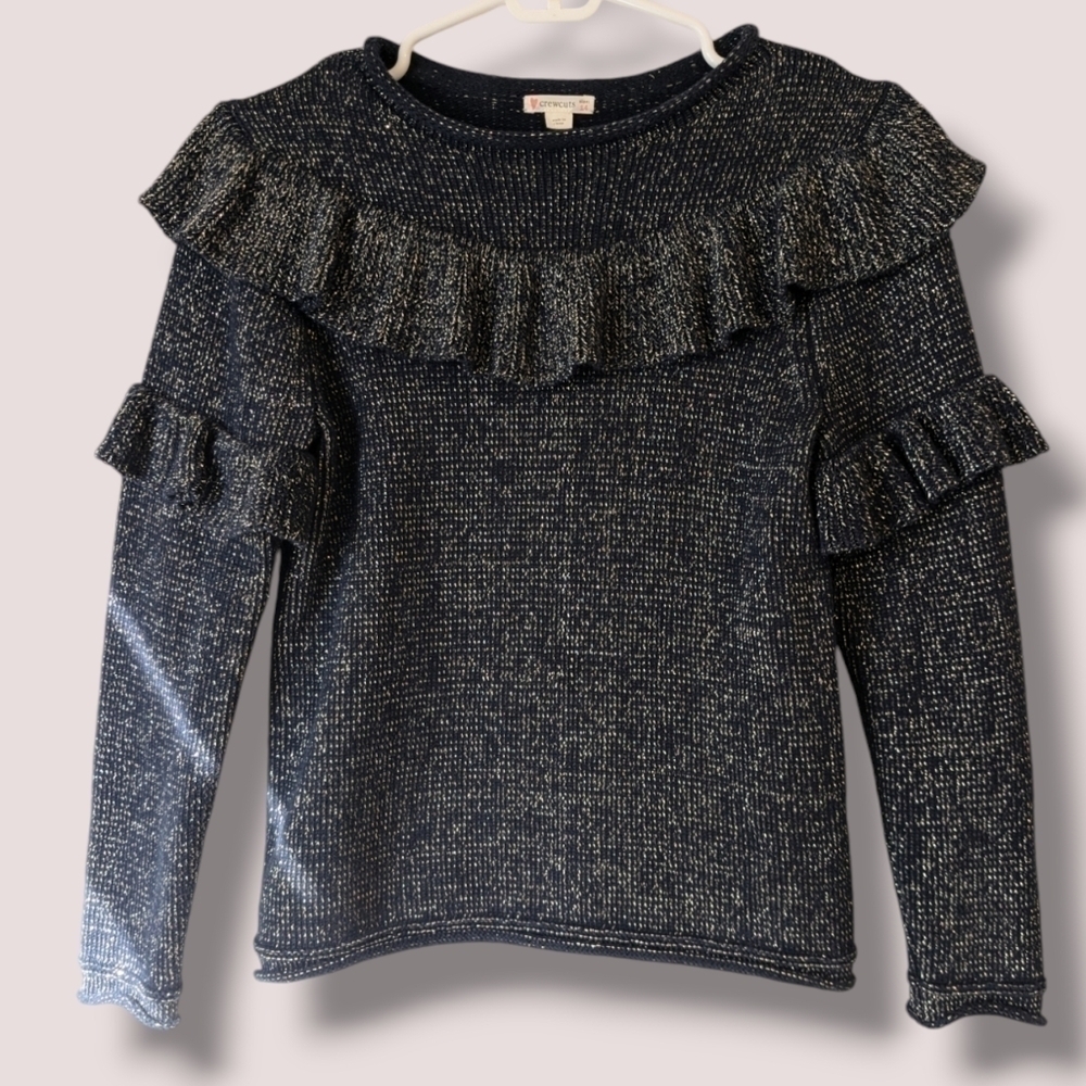 J. Crew Crewcuts Girls Size 14 Metallic Sparkly Ruffled Sweater Holidays